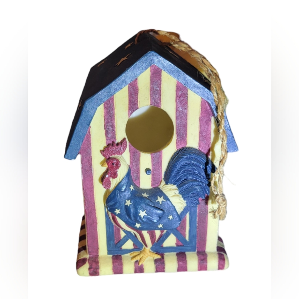 America, Patriotic Red, White and Blue 4th of July Resin Rooster Birdhouse Decor